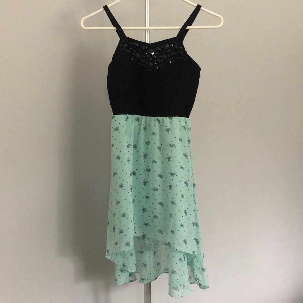 Sally M Sally Miller Dress with Beaded Front Bodice & Bow Print Bottom Sz M